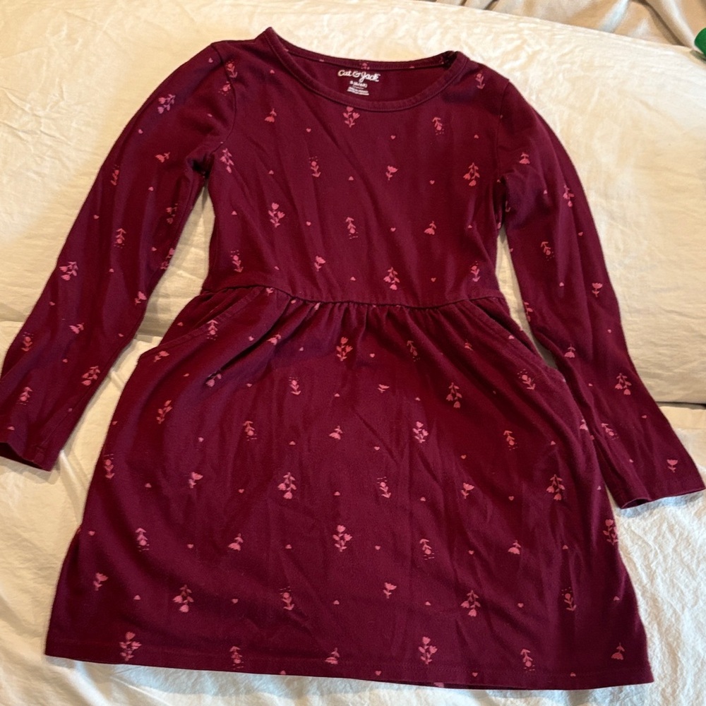 Cat & Jack Maroon Floral Dress w/ Pockets!